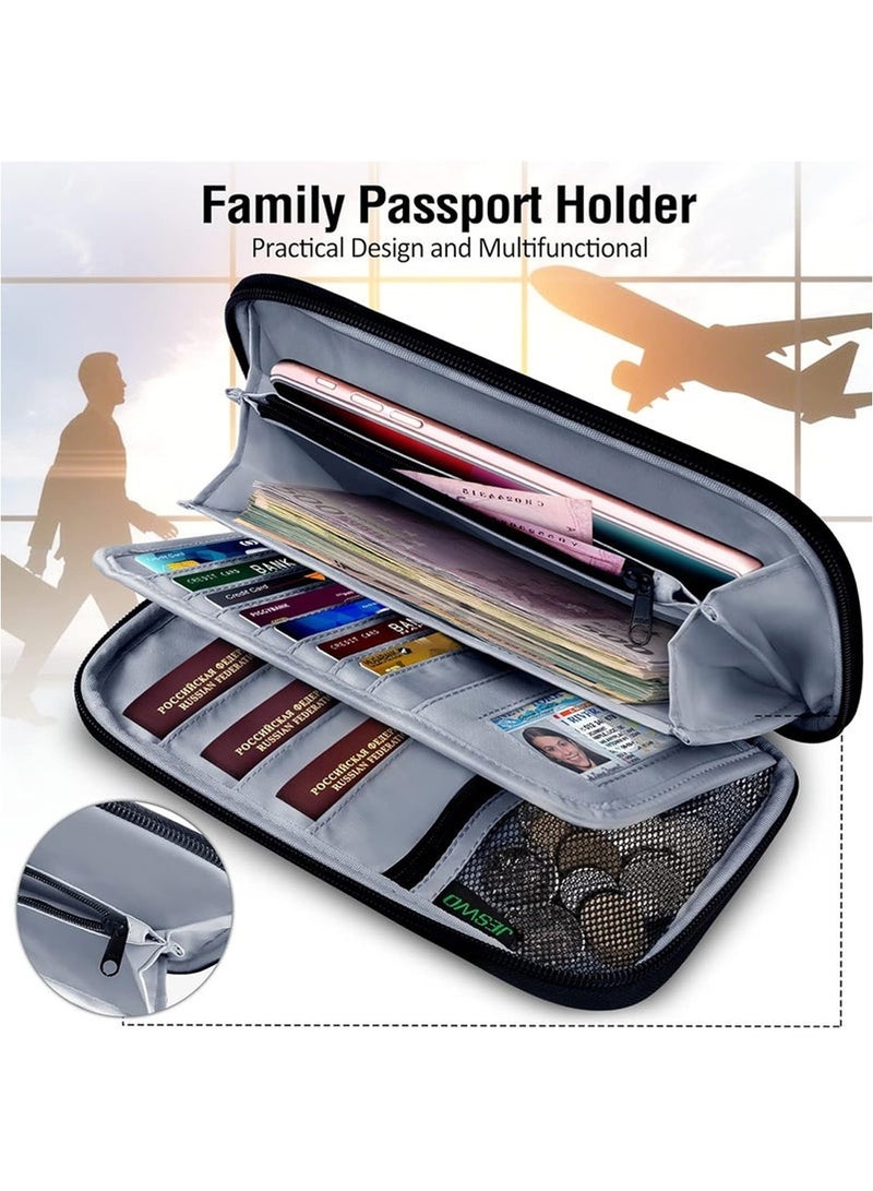 حافظة جوازات سفر متعددة للعائلة للسفر، محفظة جواز سفر مانعة لتقنية RFID، منظم مستندات سفر فاخر مقاوم للماء، مستلزمات السفر، لون أسود - Image 4